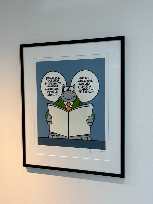 Geluck, le Chat, Sérigraphie encadrée, Une bonne question, 400 ex, 63 x 53 cm