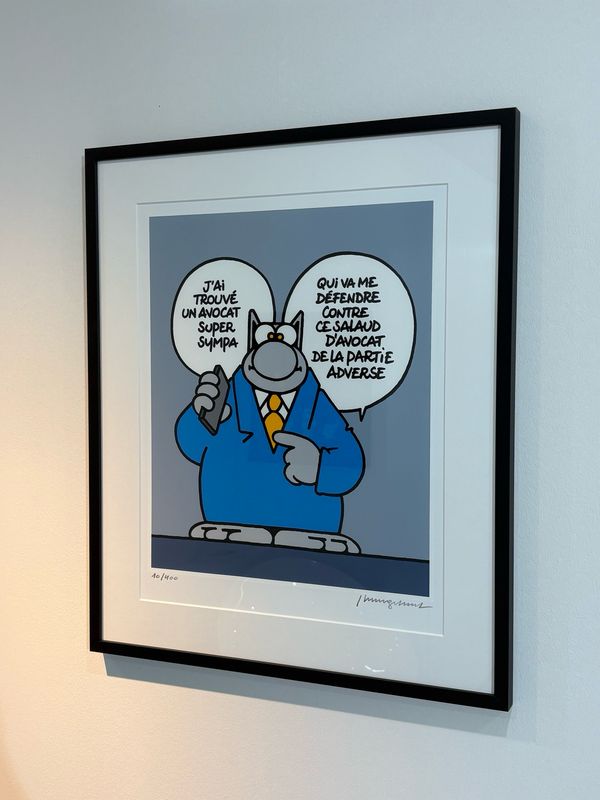 Geluck, le Chat, Sérigraphie encadrée, Mon avocat à moi, 400 ex, 63 x53 cl.