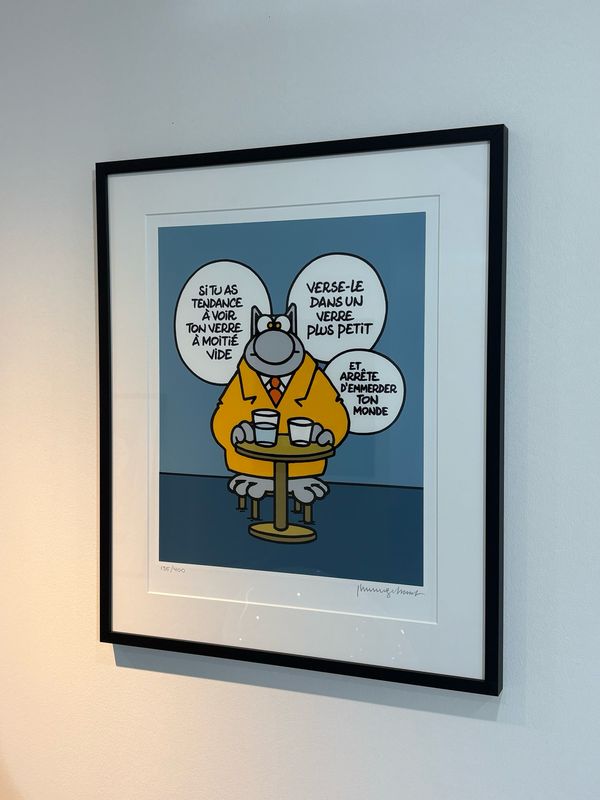 Geluck, le Chat, Sérigraphie encadrée, Le conseil d’un sage, 400 ex, 63 x 53 cm.