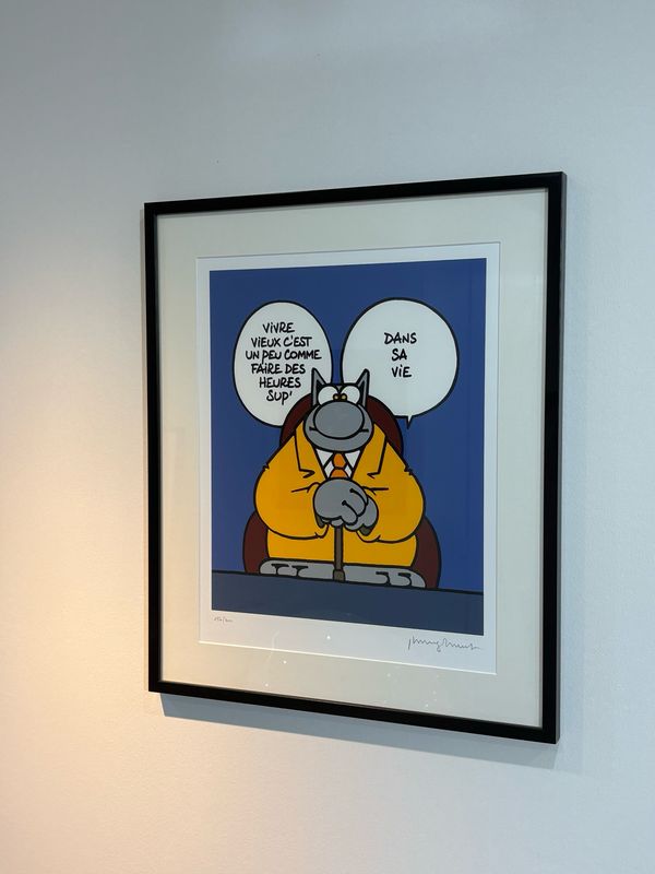 Geluck, le Chat, Sérigraphie encadrée, Heures sup, 400 ex, 63 x 53 cm.