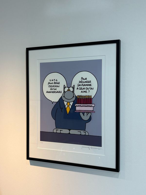 Geluck, le Chat, Sérigraphie encadrée, Une belle occasion, 400 ex, 63 x 53 cm.