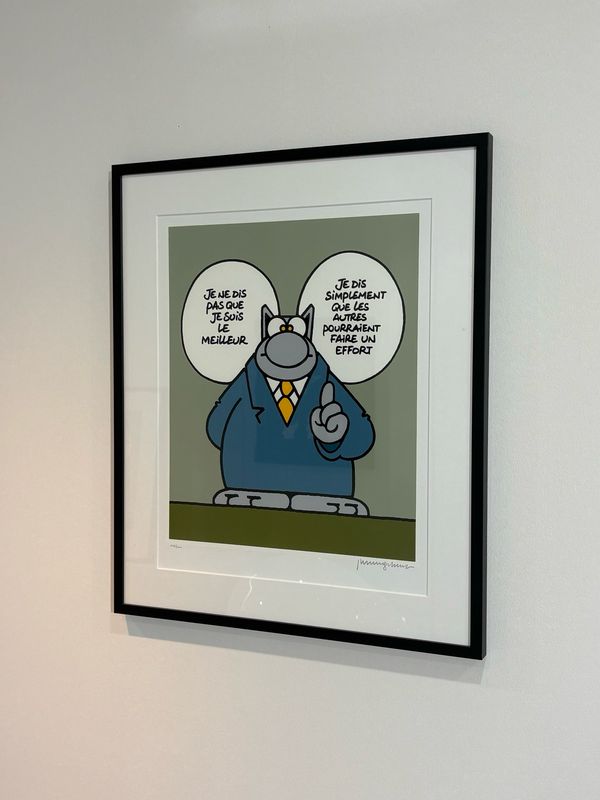 Geluck, le Chat, Sérigraphie encadrée, Le meilleur d’entre tous, 400 ex, 63 x 53 cm.