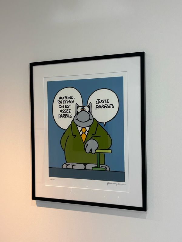 Geluck, le Chat, Sérigraphie encadrée, On est les mêmes, 400 ex, 63 x 53 cm.