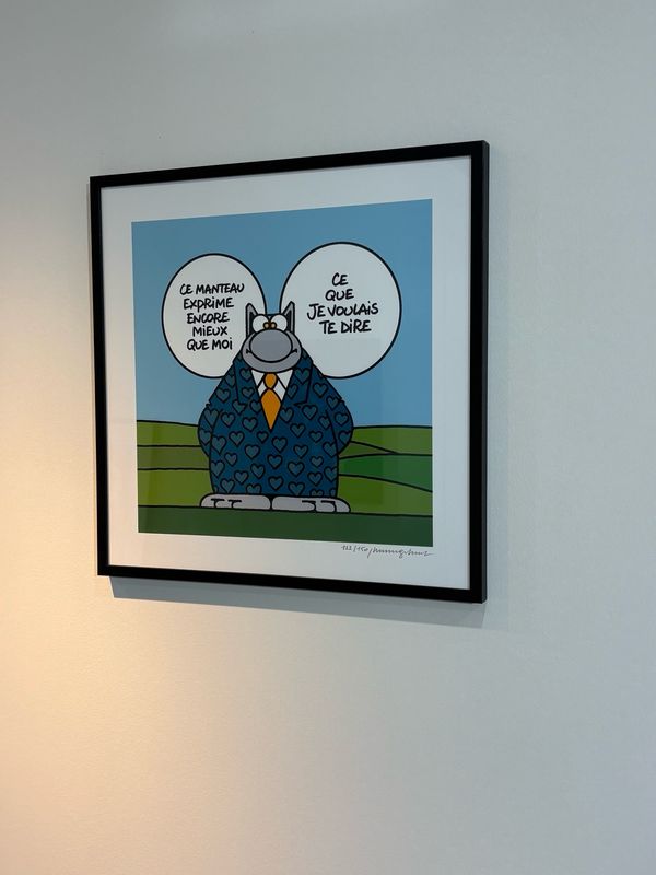 Geluck, Le Chat, Sérigraphie encadrée, Cœur, 150 ex, 52 x 52 cm.