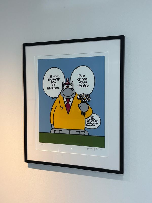 Geluck, le chat, Sérigraphie encadrée, Tout ce que vous voulez, 400 ex, 63 x 53 cm.
