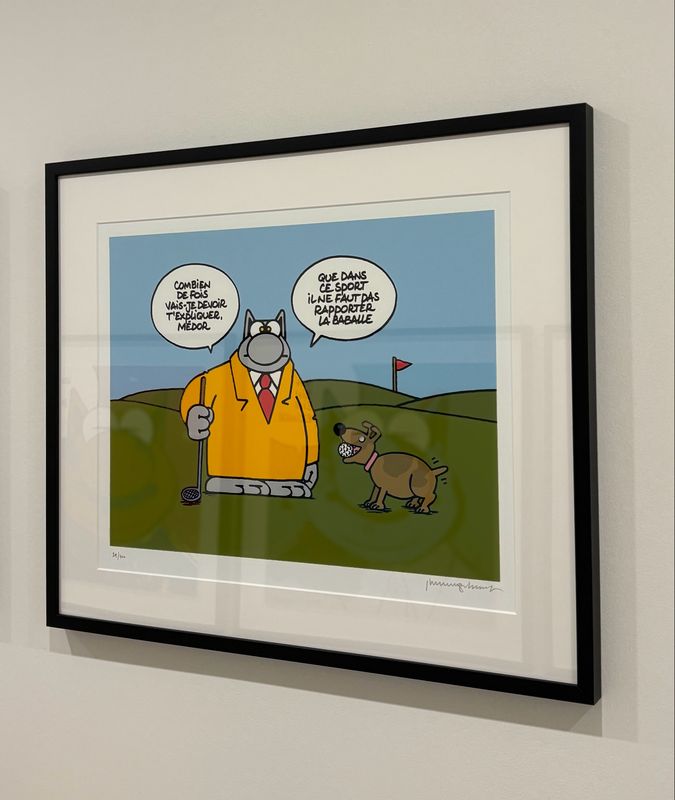 Geluck, Le Chat, Sérigraphie encadrée, Golf Medor, 400 ex, 63 x 53 cm.