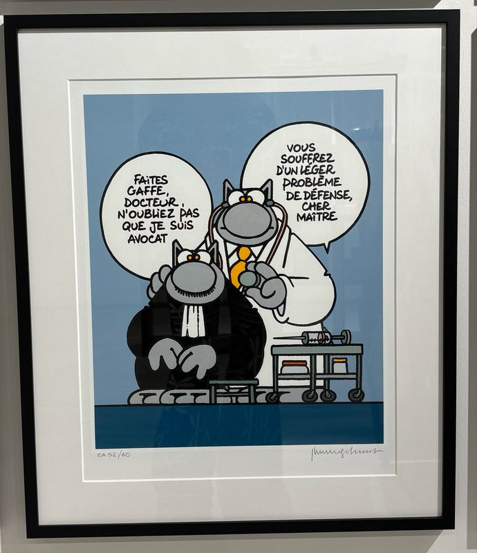 Geluck, Le Chat, Sérigraphie encadrées, Avocat et Médecin, 60 ex, 53 x 63 cm.