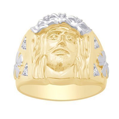 10K 0.16-0.23CT D-RING MENS RDS **JESUS FACE**