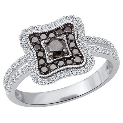 10K 0.72CT D-RING LDS RDS BLK\WHT CNTR 0.21CT