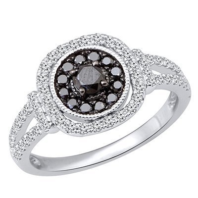 10K 0.77CT D-RING LDS RDS BLK\WHT CNTR 0.20CT
