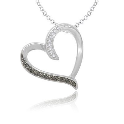 10KT 0.05CT D-PENDANT WITH CHAIN LDS RDS BLK/WHT