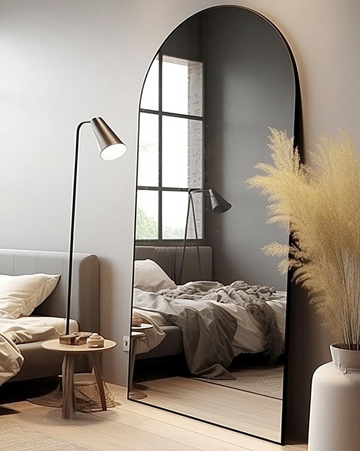 Floor Mirror, Oversized Full Length Mirror, Arched Mirror, Large Standing Mirror, Tall Mirror, Wall Mounted, Freestanding, Giant Mirror, 68&quot;×26&quot;, Aluminum Frame - Black