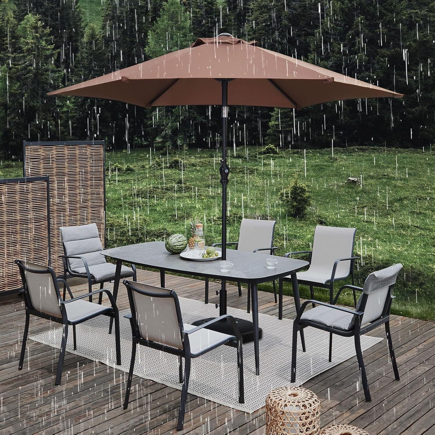 7.5Ft Patio Umbrella, Outdoor Umbrella Aluminum Market Table Umbrellas with Tilt, Crank and Sturdy Ribs for Lawn, Garden, Backyard and Pool