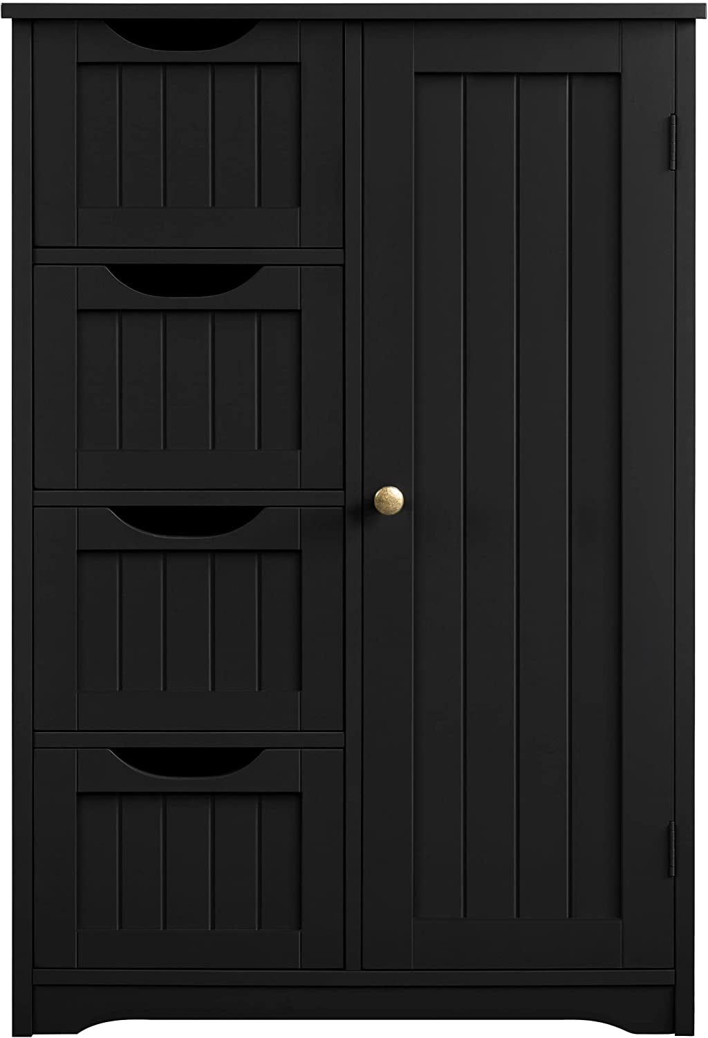Wooden Bathroom Floor/Side Storage Organizer Cabinet with 4 Drawers and 1 Cupboard, Freestanding Entryway Storage Unit Console Table for Home Decor