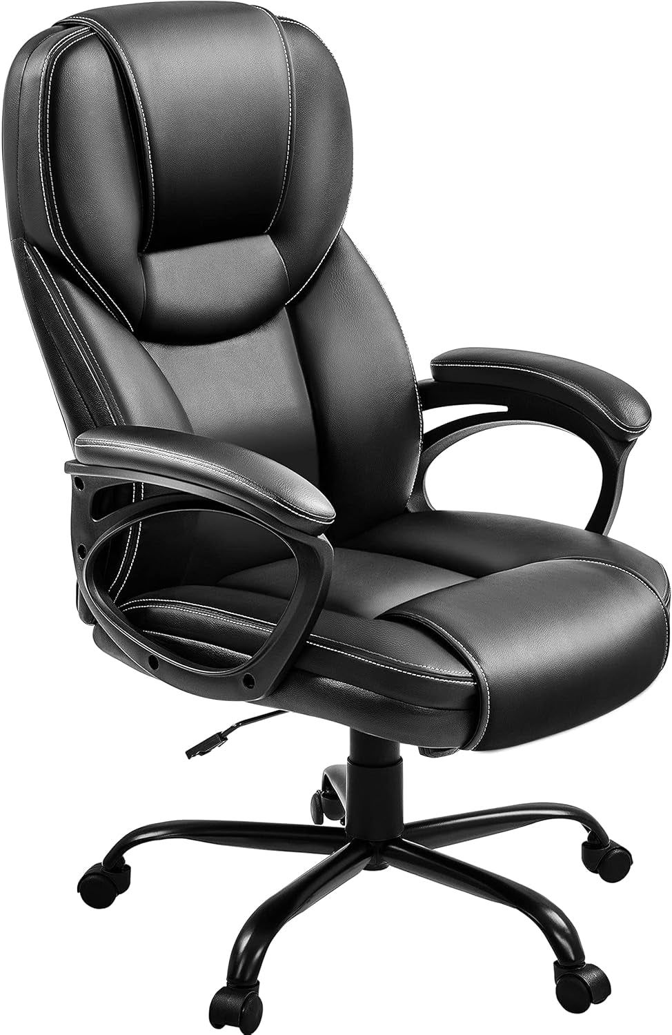 High Back Executive Chair Faux Leather Managerial Chair Ergonomic Task Chair Computer Meeting Chair Large Seat Swivel Chair, Sturdy Metal Base, Black