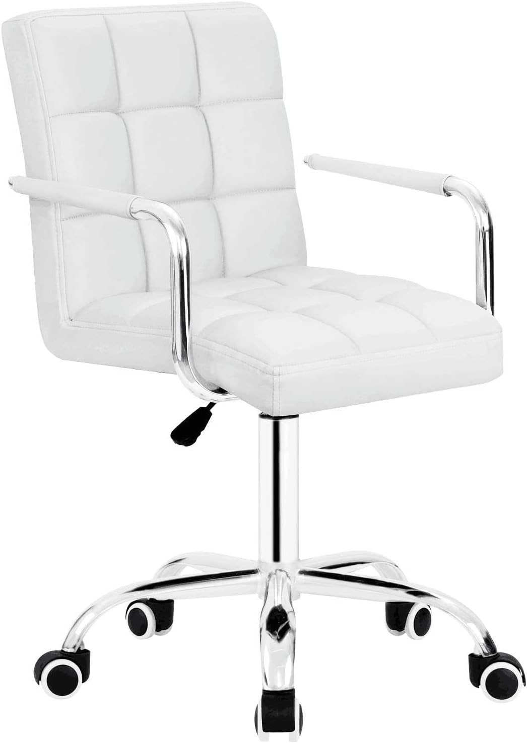 Desk Chair Modern Office Chair with Wheels PU Leather Mid-Back Rolling Chair for Office, Teen, and Bedroom Desks (White)