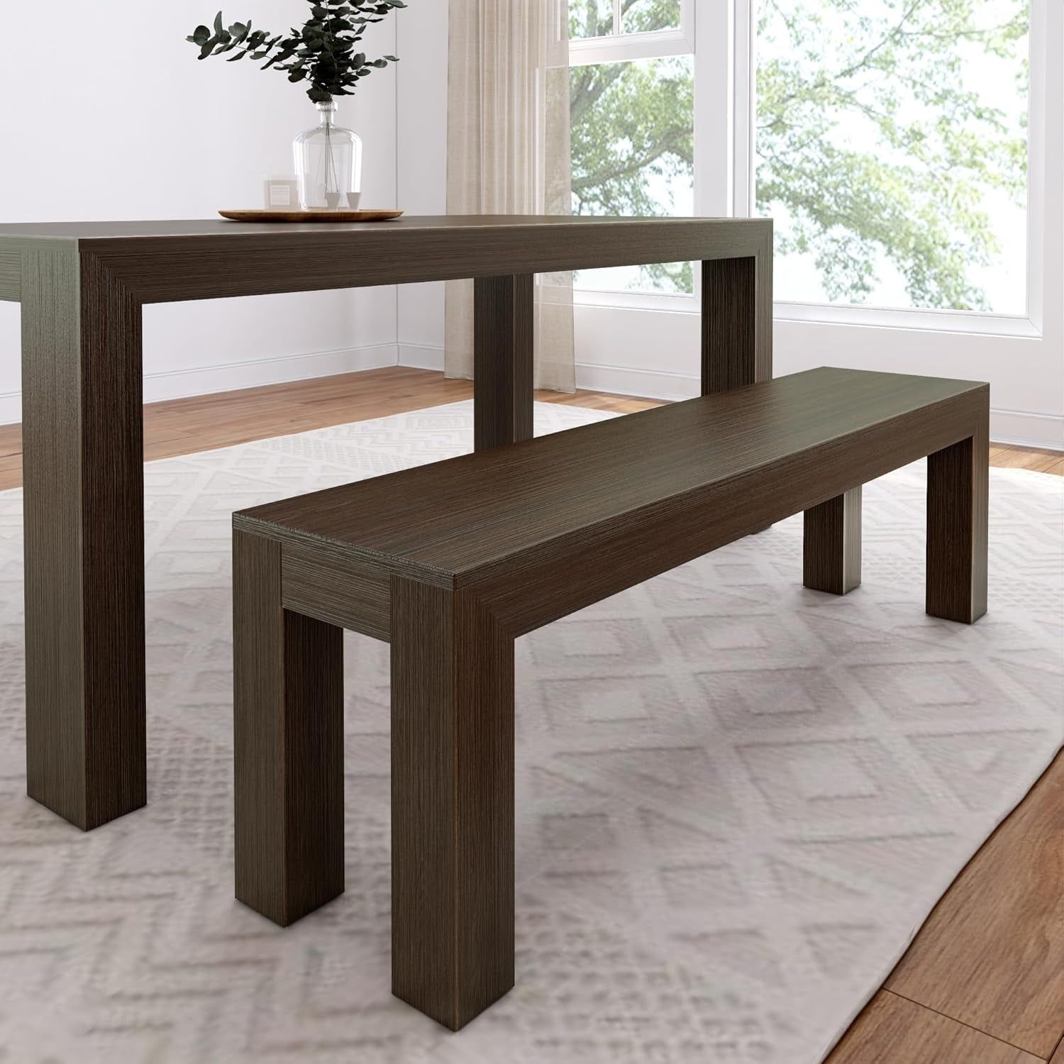 60 Inch Dining Bench for Dining Room, Bench for 72 Inch Table Kitchen Dining Seat, Wooden Outdoor Bench, Solid Wood Entryway Bench, Walnut Wirebrush