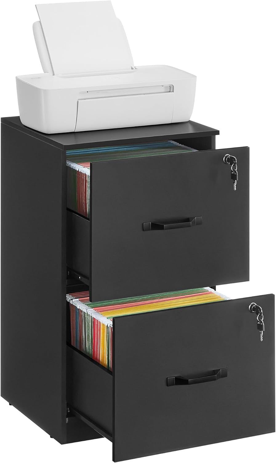 2 Drawer File Cabinet, File Cabinet with Lock, Printer Stand, Office Filing Cabinet Organizer, for A4 and Letter Size Files, Ink Black UOFC061B16