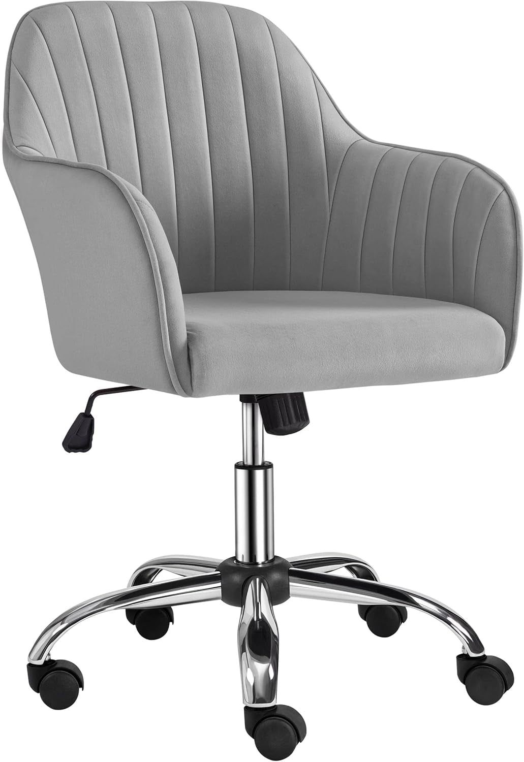 Modern Velvet Desk Chair Vanity Chair Height-Adjustable Swivel Computer Chair for Makeup Room Living Room Bedroom Soft Upholstered Office Chair Light Gray