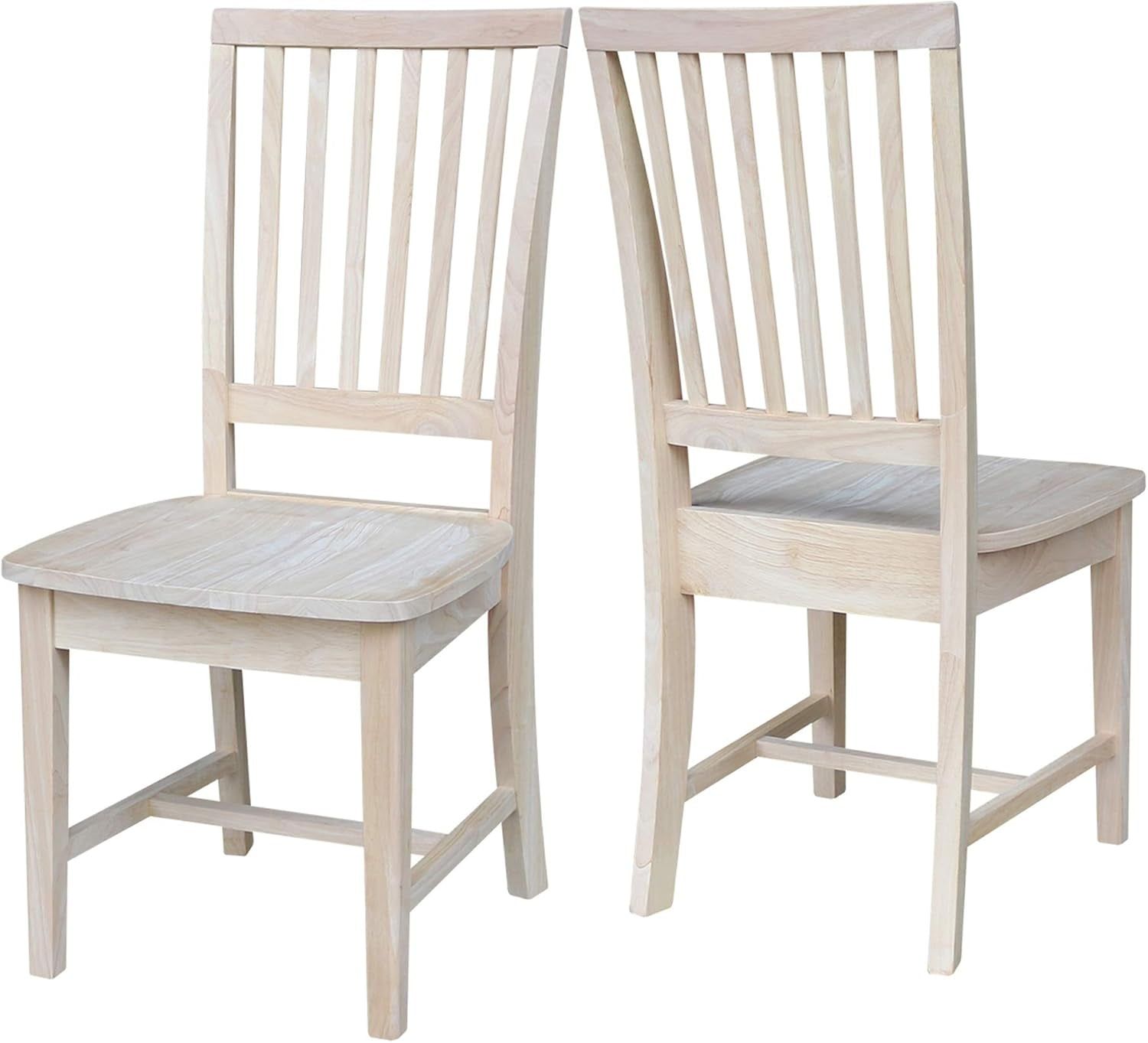 Set of 2 Mission Side Chairs 39.2&quot;H, Solid Parawood Kitchen Dining Furniture, Stylish Comfortable Chairs for Dining Room, Paint or Stain to Match Your Decor, Unfinished