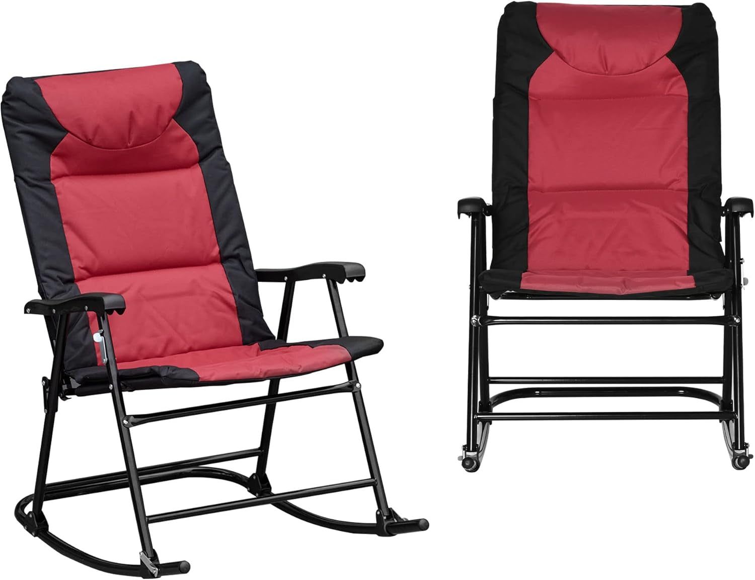 2 Piece Outdoor Patio Furniture Set with 2 Folding Padded Rocking Chairs, Bistro Style for Porch, Camping, Balcony, Red