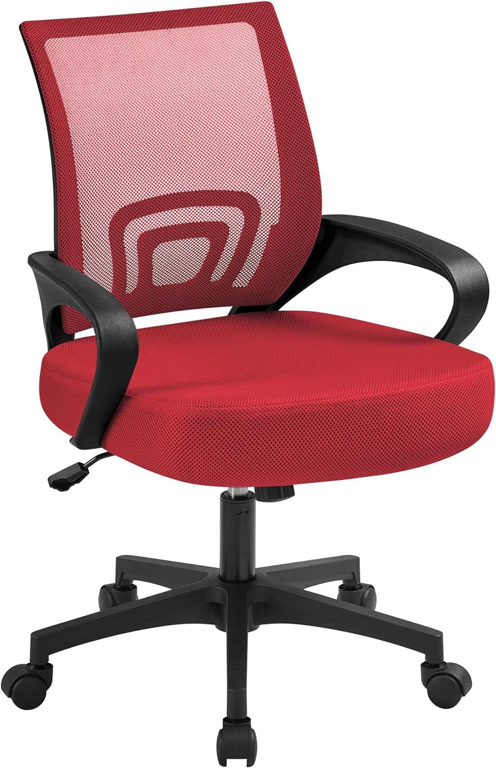 Office Chair Desk Chair Mid Back Mesh Task Chair Computer Chair Ergonomic Rolling Swivel Chair Adjustable Executive Chair with Lumbar Support Armrests, Red