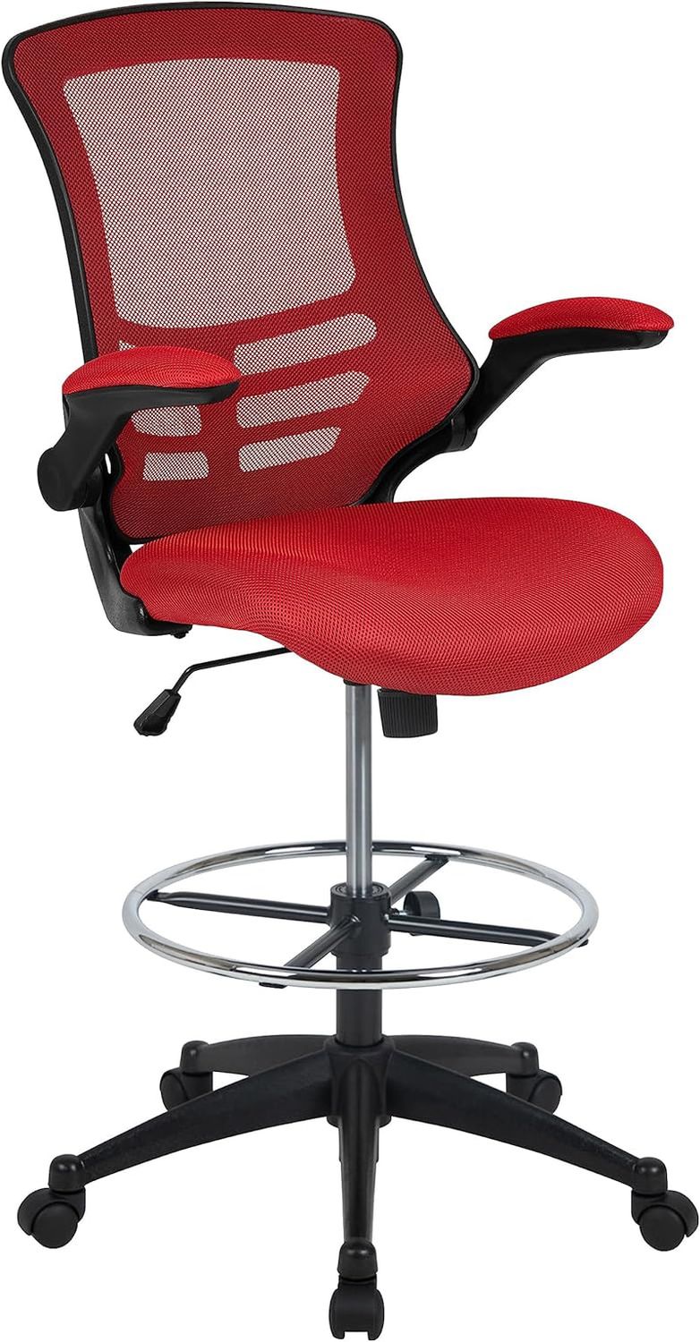Kelista Mid-Back Swivel Office Chair with Adjustable Seat Height, Ergonomic Mesh Desk Chair with Flip-Up Armrests, Red