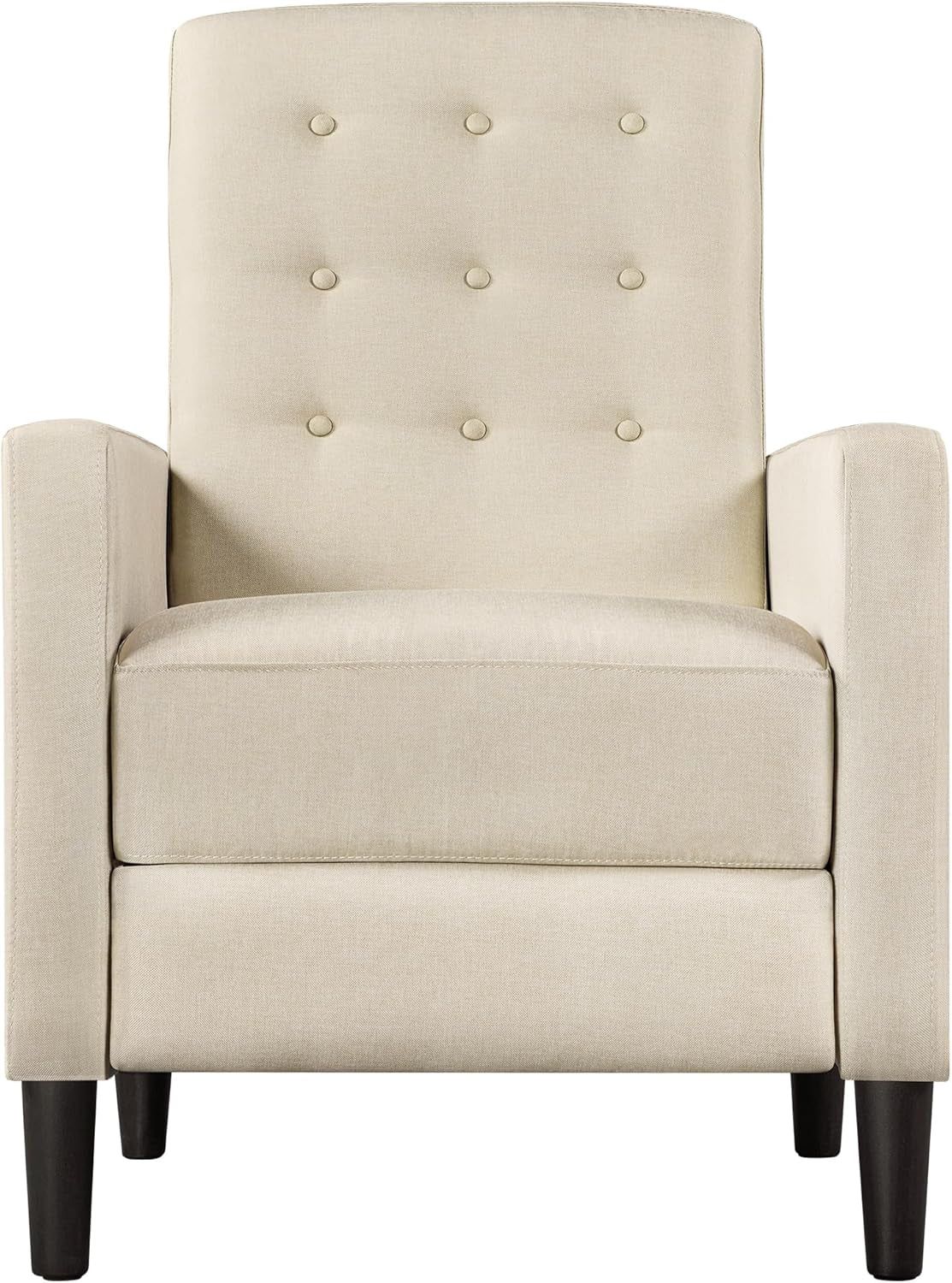 Fabric Recliner Chair Mid-Century Modern Recliner Adjustable Single Recliner Sofa with Thicker Seat Cushion Tufted Upholstered Sofa with Pocket Spring for Living Room Bedroom Beige