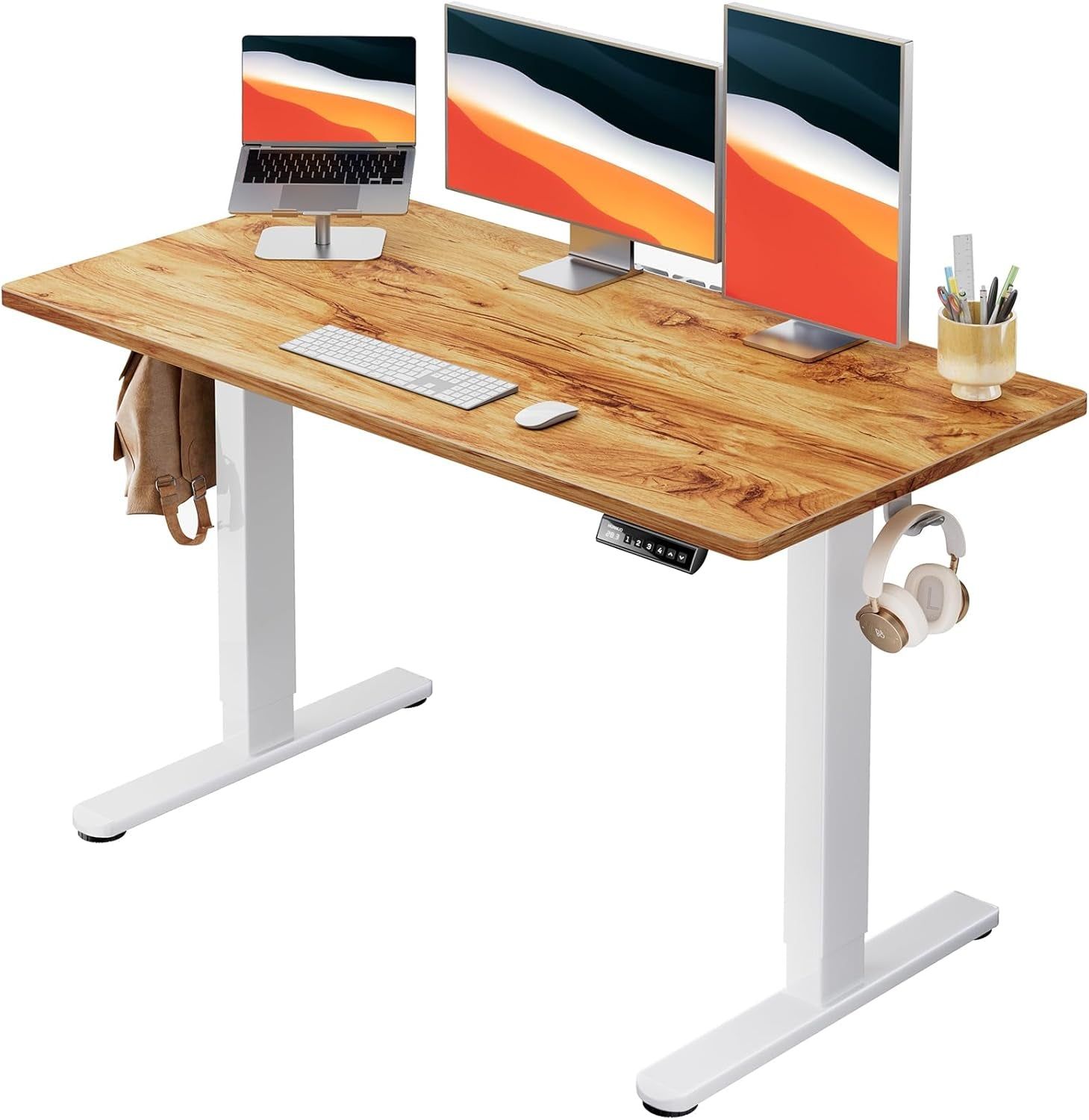 Electric Standing Desk, 48&quot; X 24&quot; Whole Piece Desktop, Adjustable Height Computer Desk, 4 Height Memory Settings, Sit Stand up Desk for Home Office, Light Vintage