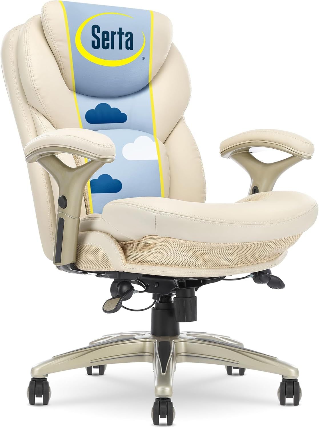 Ergonomic Executive Office Chair Motion Technology Adjustable Mid Back Design with Lumbar Support, Ivory Bonded Leather