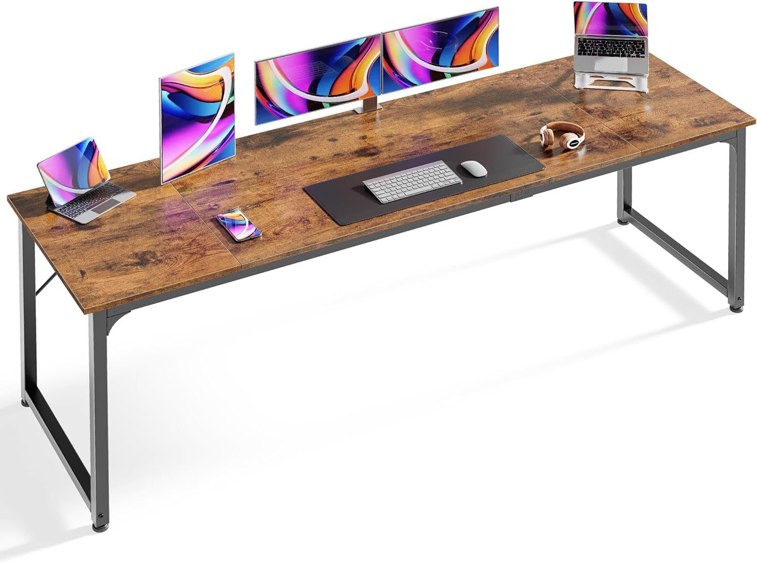 Computer Desk, 80 Inch Office Desk, Gaming Desk with Storage, Writing Desk Work Desk for Home Office, Study, Long Simple Desk, Large Legroom, Metal Frame, Rustic Brown