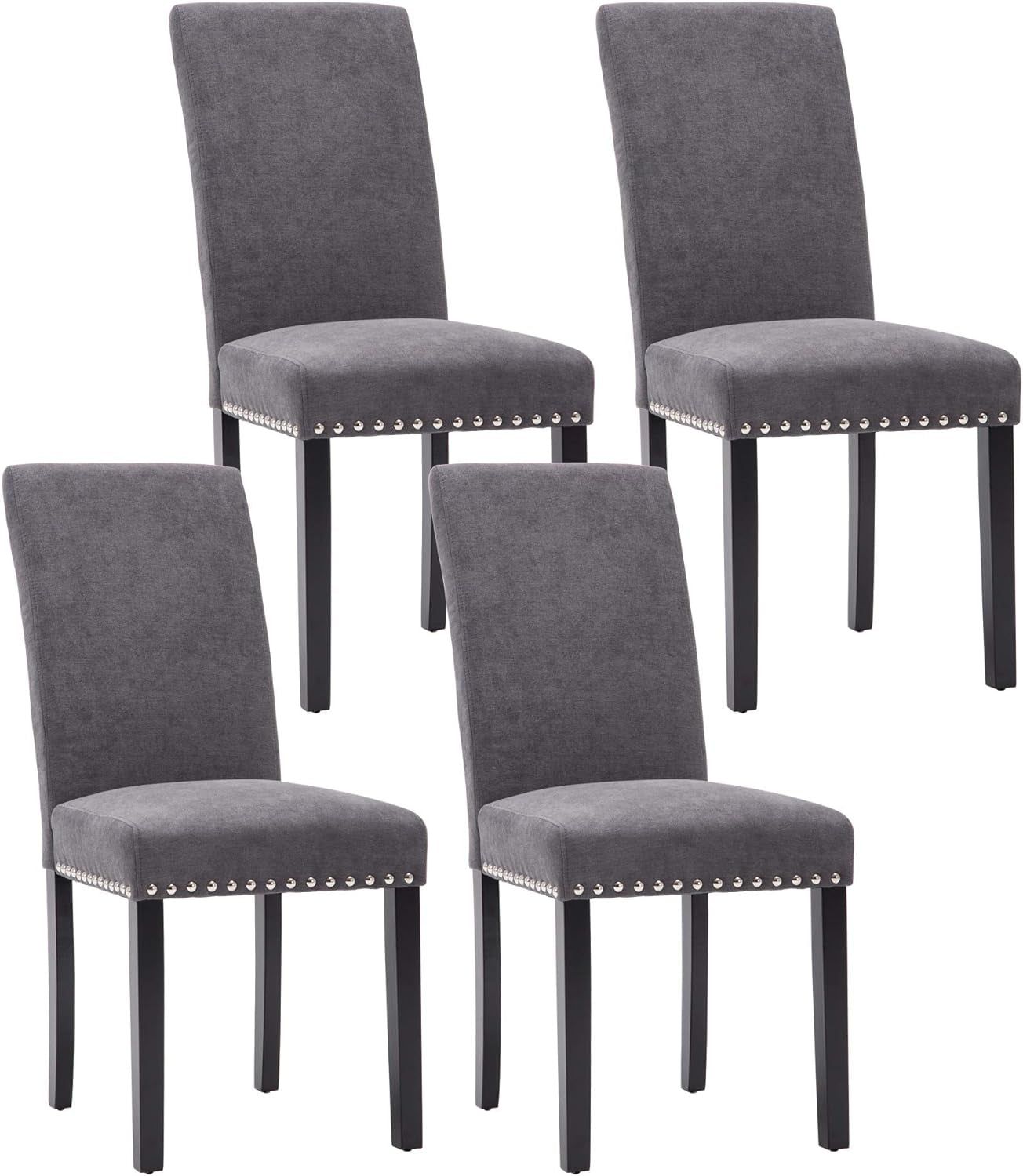 Dining Chair Upholstered Fabric Dining Chairs with Copper Nails,Set of 4,Grey