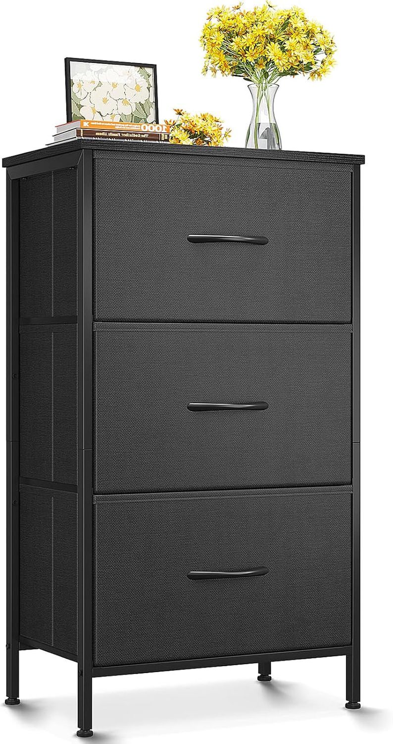 Dresser for Bedroom Nightstand Small Dresser Chest of Drawers End Table for Living Room, Closet Dresser with 3 Storage Drawers Organizer Clothes, Black