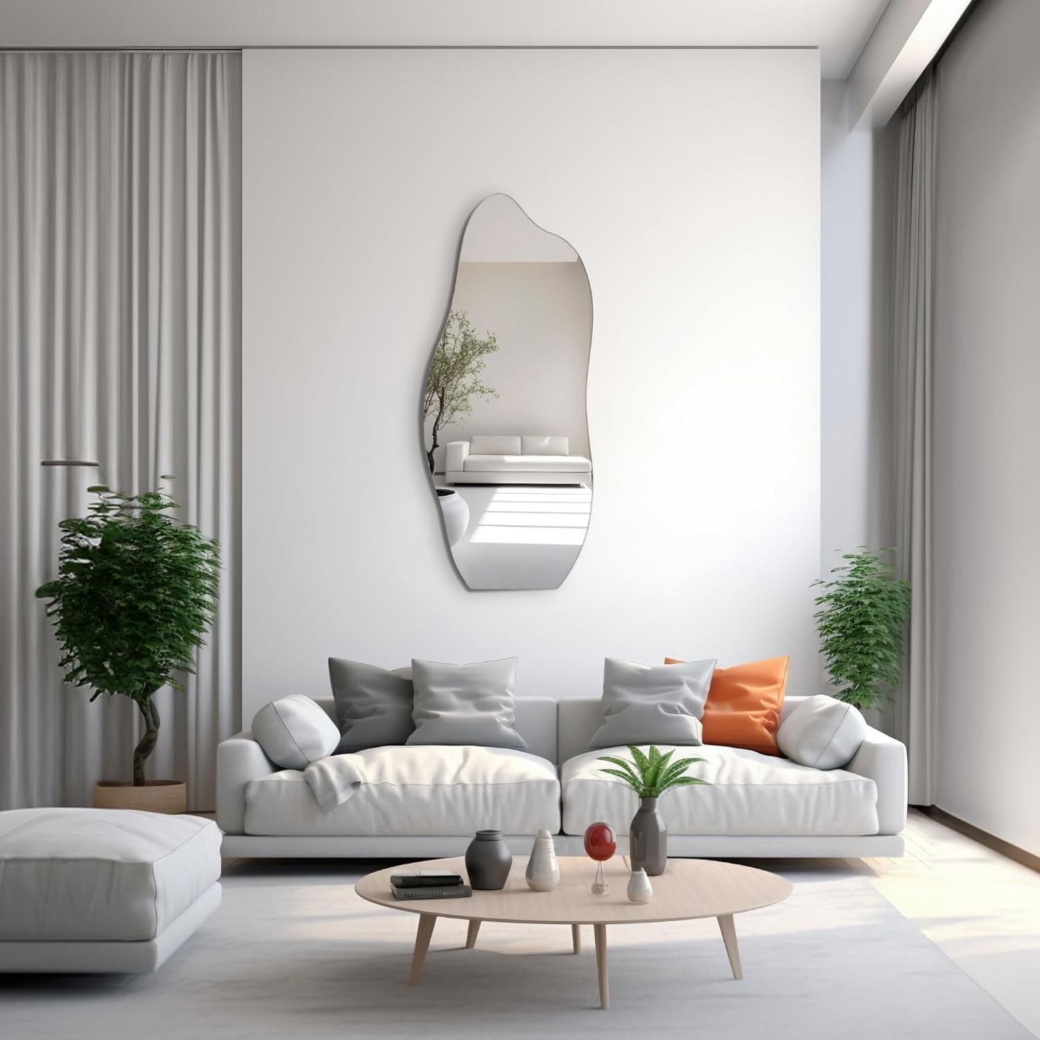 ALYA Black Frameless Decorative Wall Mirror, Asymmetric Full Length Irregular Design, Ideal for Livingroom Bedroom Bathroom Entryway Vanity, Vertically Wall Mounted, 55X24