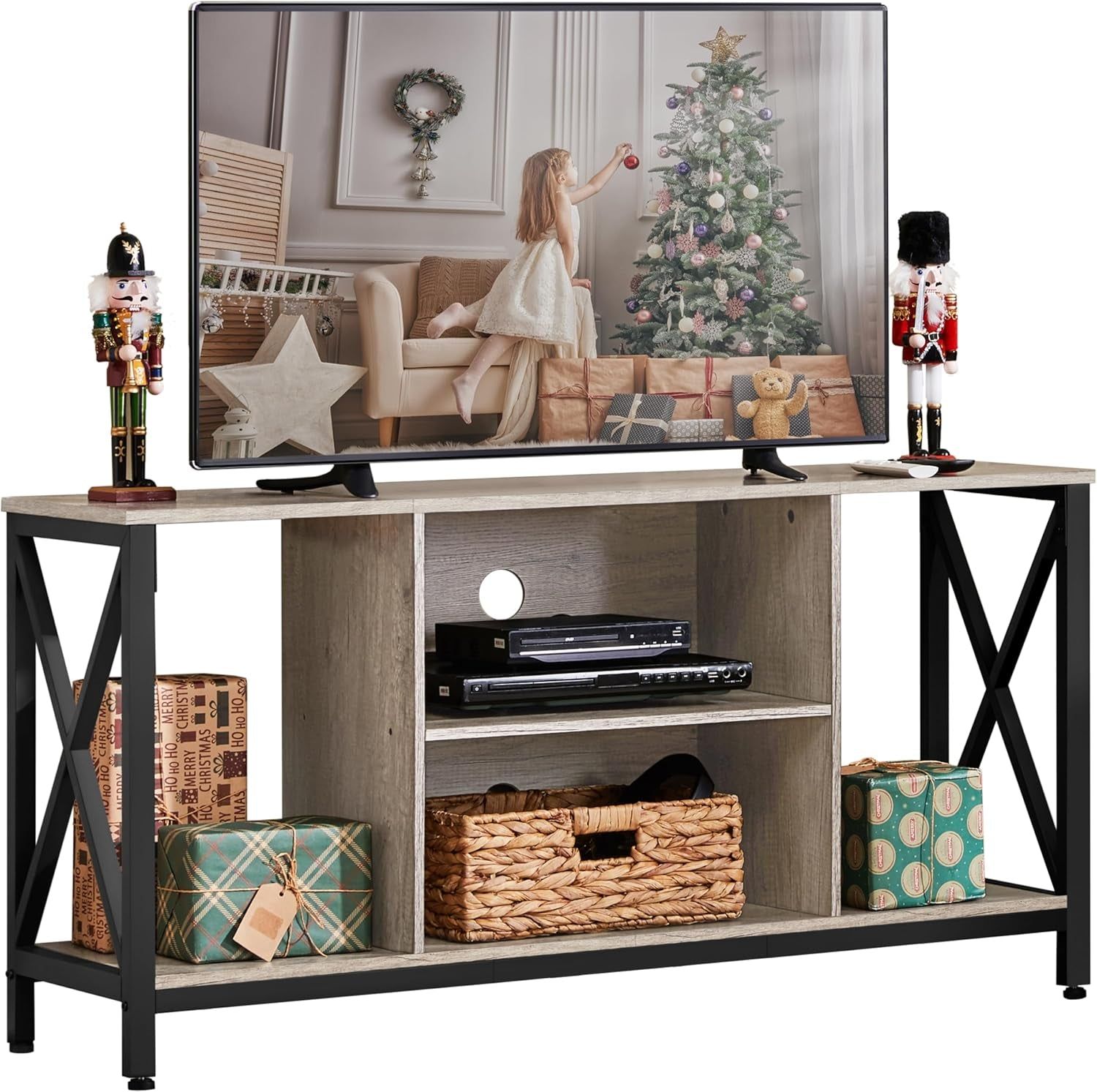 TV Stand for Tvs up to 65 Inch, 55 Inch TV Console for Living Room, Small Entertainment Center for Gaming Room, Bedroom TV Table, Gray