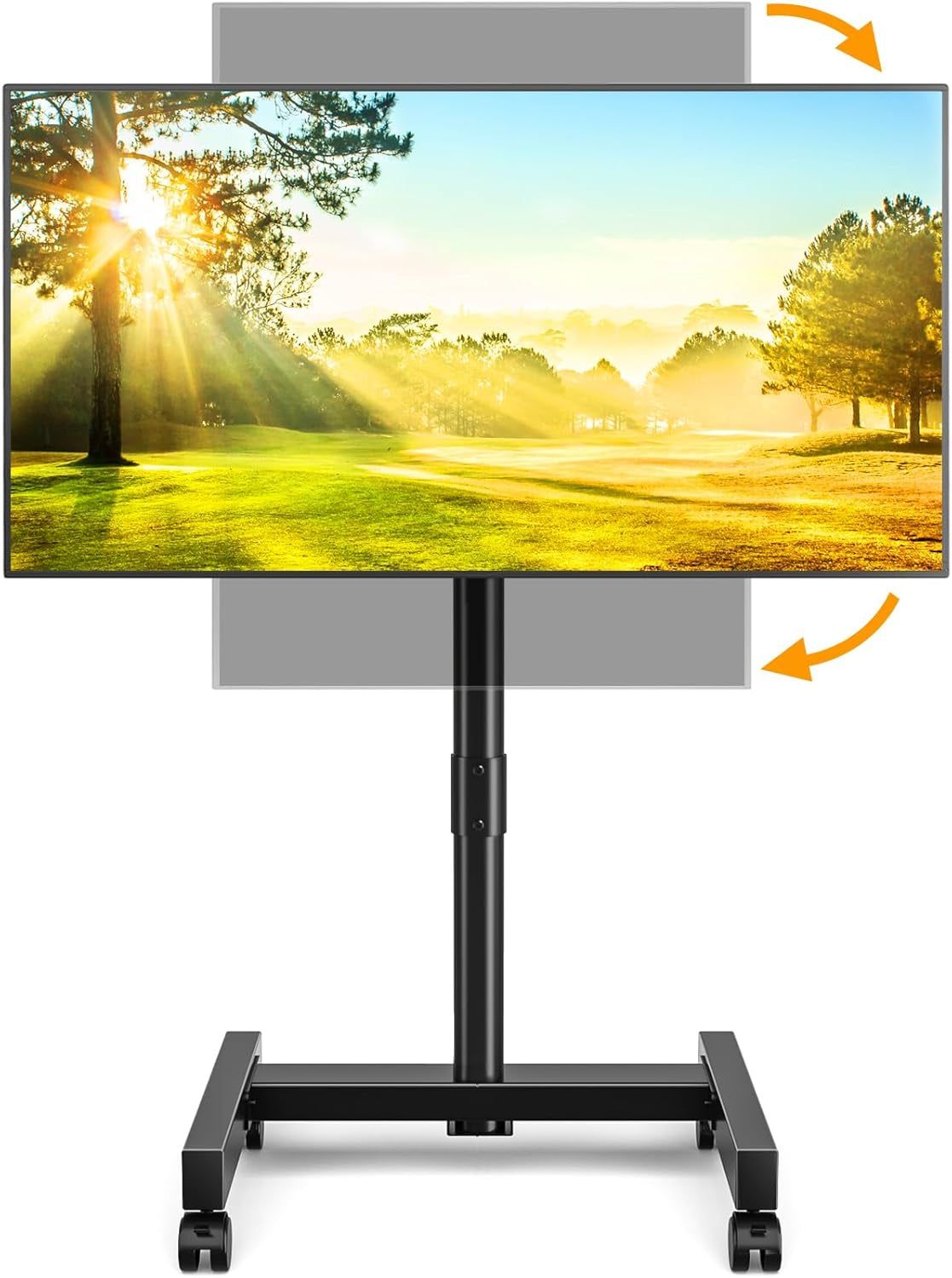 Rolling TV Stand, Mobile TV Cart for 13-50 Inch Flat Curved TV with Tilting and Rotating, Portrait to Landscape, Height Adjustable Portable TV Stand with Wheels for Home/Office/Outdoor/Mall