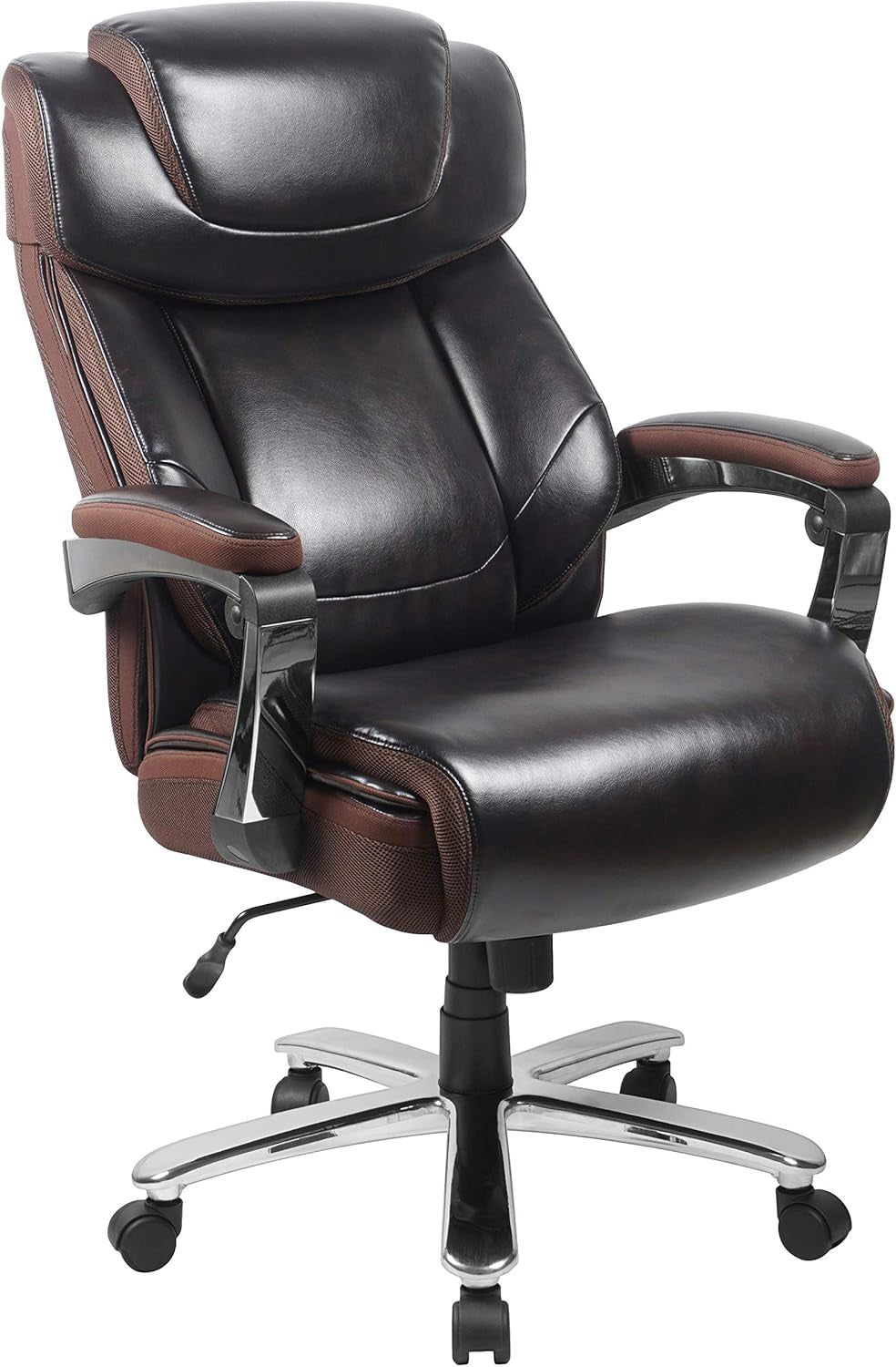 Hercules Series High-Back Swivel Leathersoft Office Chair, Ergonomic Executive Chair with Headrest and Adjustable Height, Brown