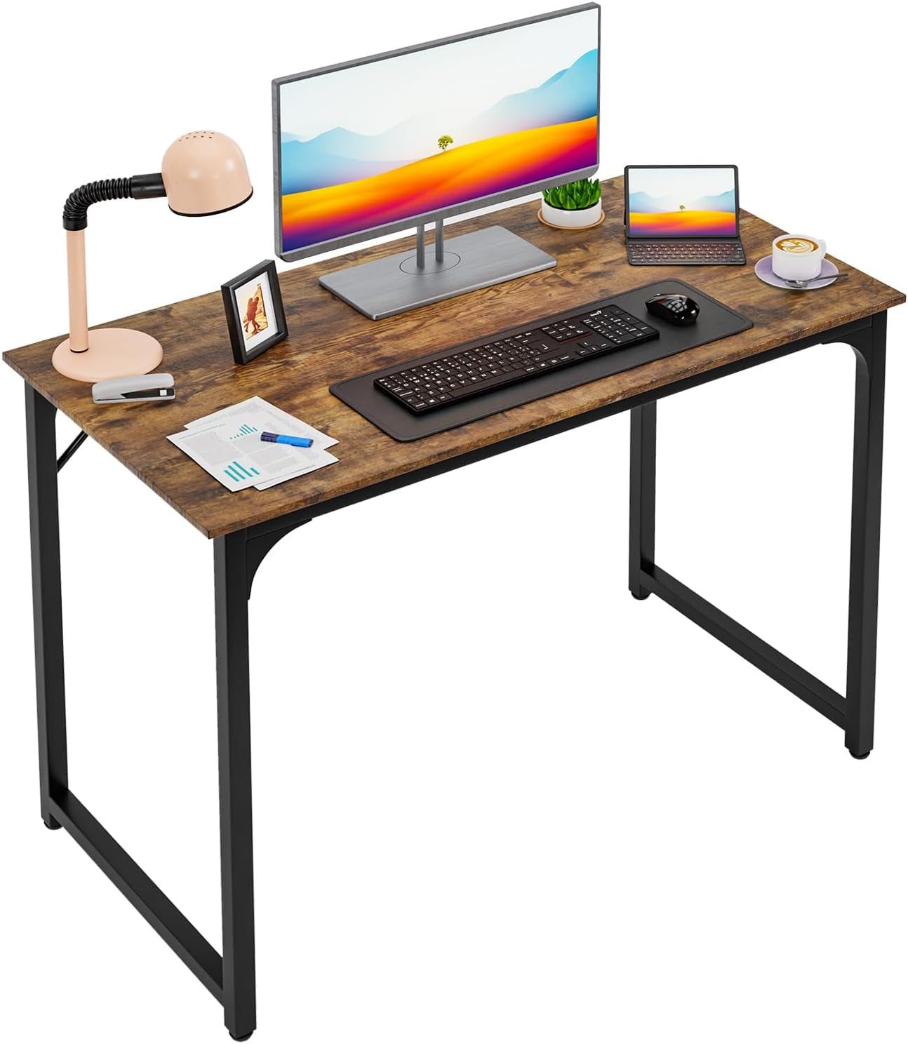 32/39/47 Inch Computer Desk Study Writing Table, Adjustable Feet, Modern Furniture for Home Office (1, Brown, 39 Inch)