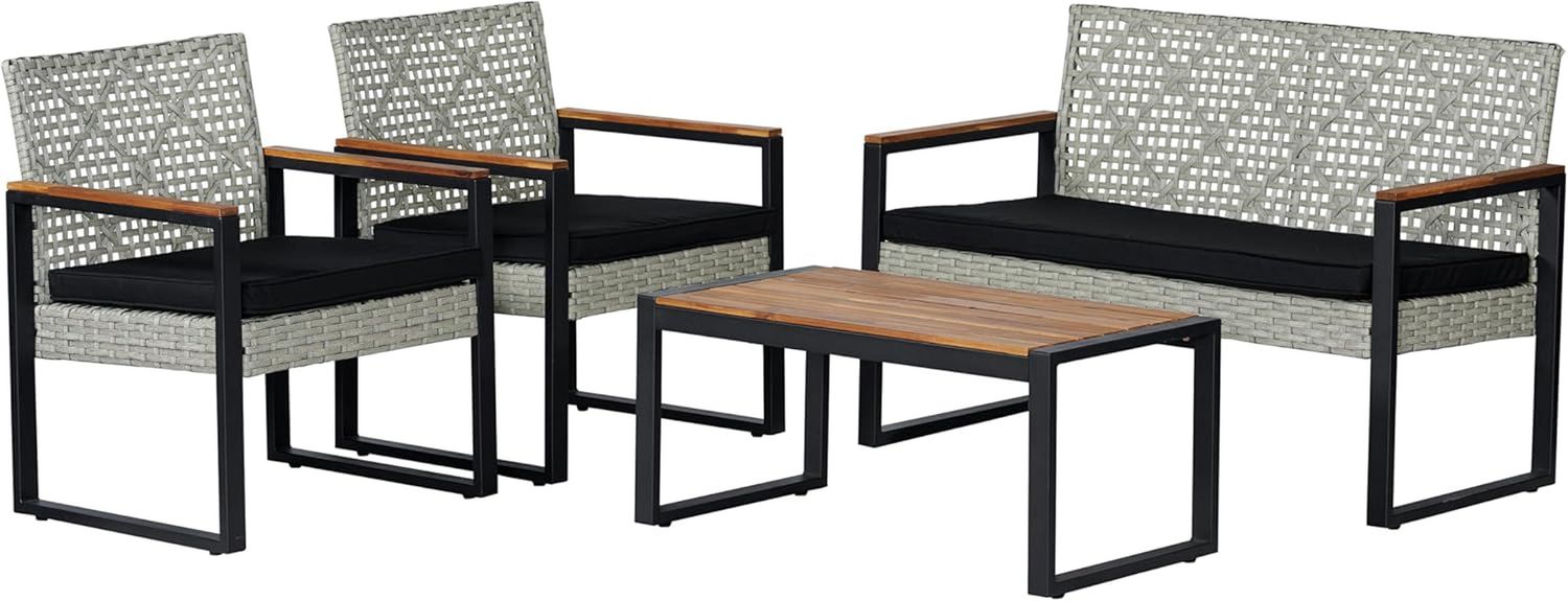 LVG1102C-4SET Wilder 4-Piece Modern Coastal Faux Wicker Conversation Outdoor Patio Set Industrial, Farmhouse, Mid-Century, Classic, Contemporary, Minimalist, White Wash/Black/Natural