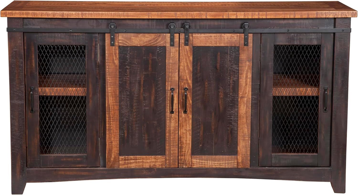 Santa Fe Solid Wood TV Stand, 65&quot;, Antique Black and Aged Distressed Pine
