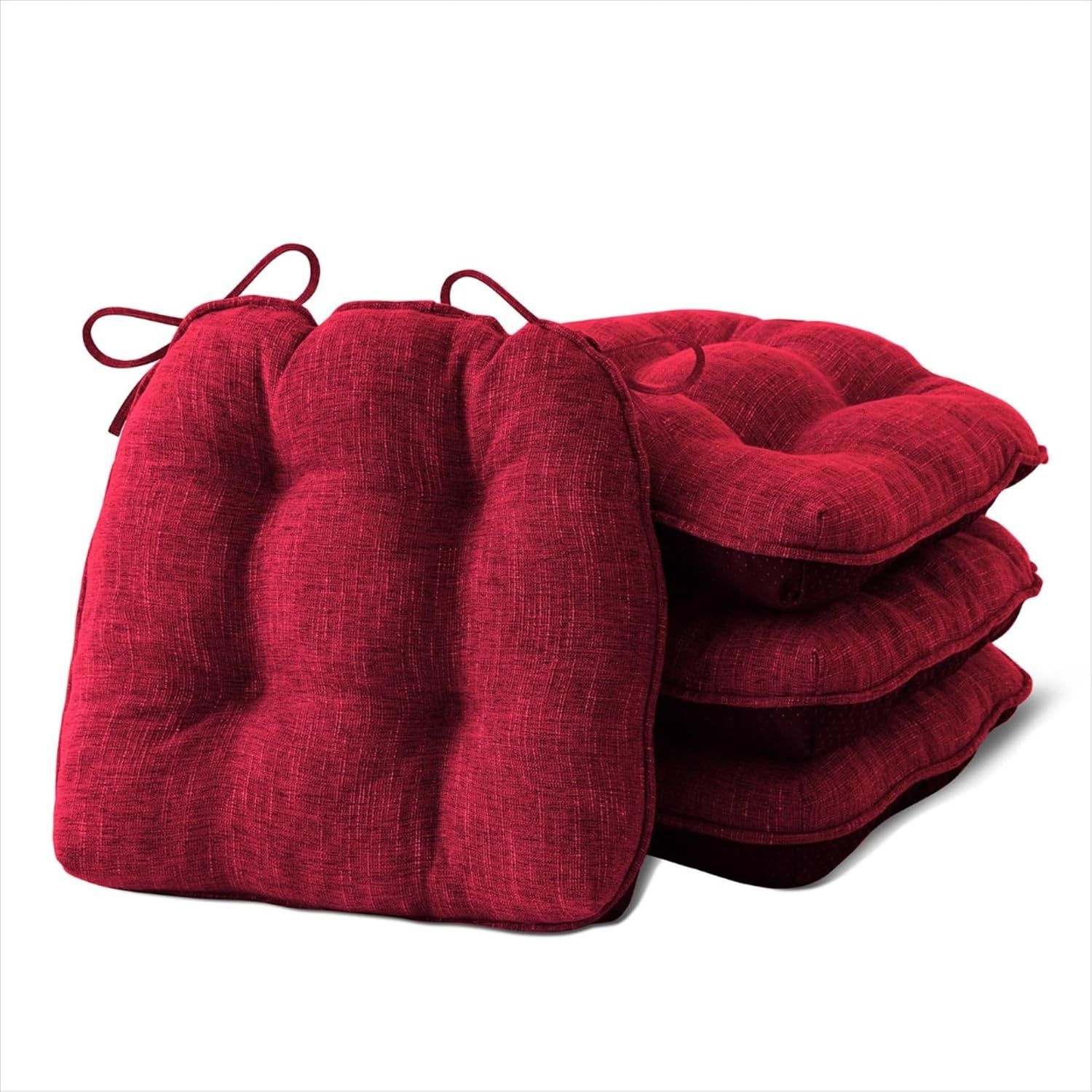 Chair Cushions for Dining Chairs Set of 4, Indoor Kitchen Chair Cushions with Ties and Non Slip Backing, Tufted Memory Foam Seat Cushions, Chair Pads 4 Pack, 15.5&quot; X 15.5&quot; X 4&quot;, Red