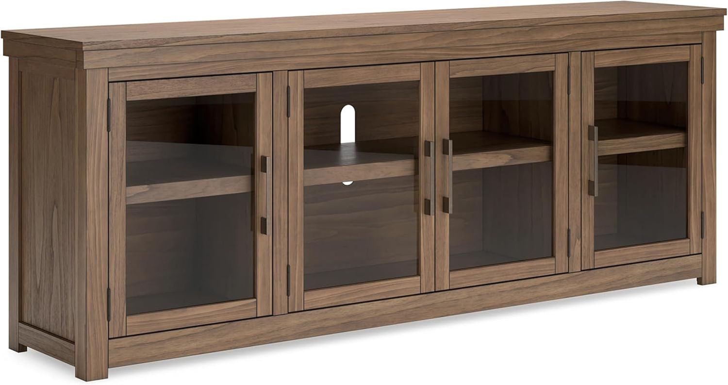 Boardernest Casual 85&quot; TV Stand for Tvs up to 97&quot; with 3 Cabinets, 4 Doors, 3 Adjustable Shelves and Cord Openings, Dark Brown