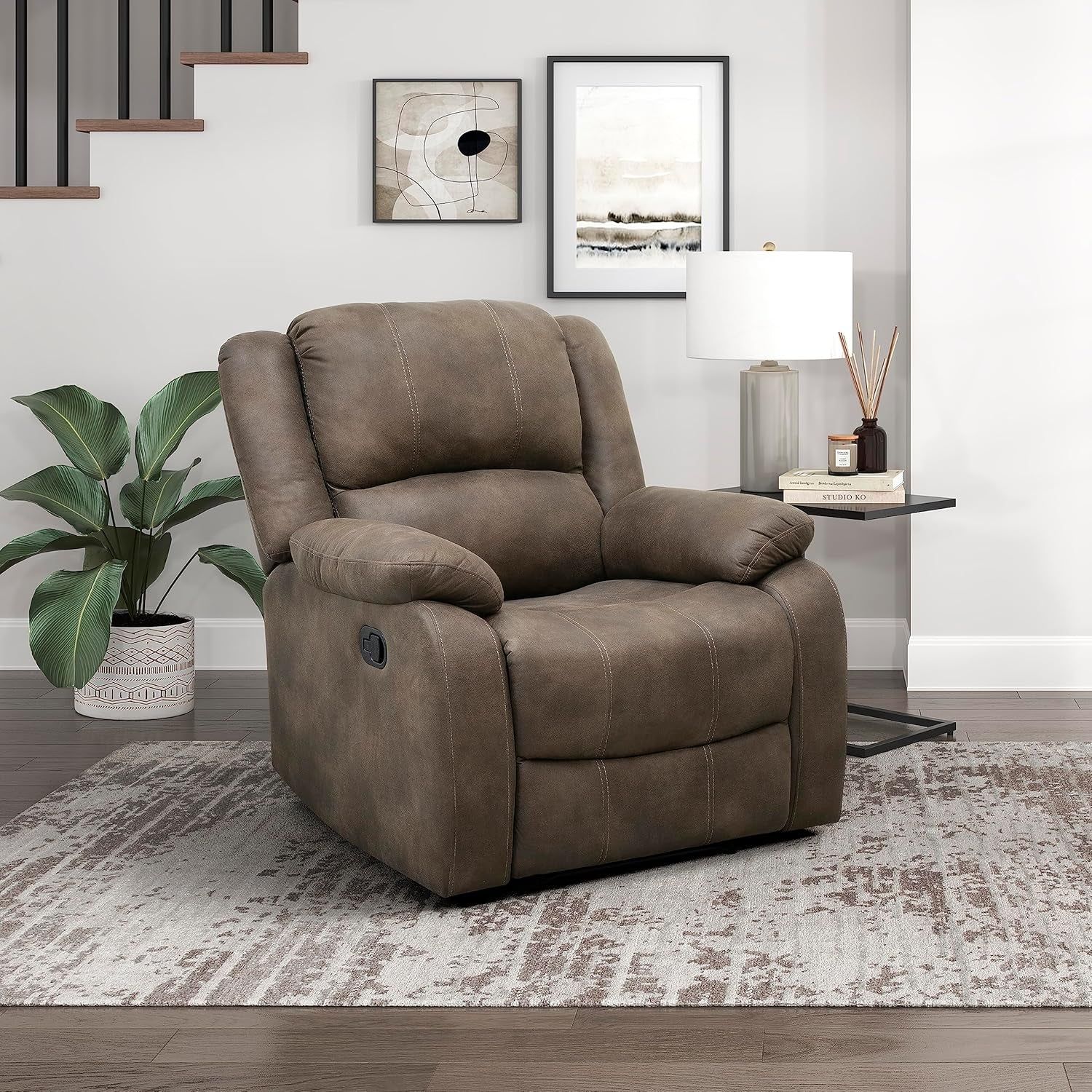 Recliner Chair Living Room Reclining Sofa Chair, Home Theater Seating, Wall Hugger Recliner, Manual Recliner Sofa Chair for Living Room/Office/Apartment, Brown