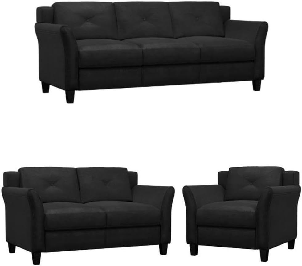3-Piece Set with Microfiber Chair &amp; Loveseat &amp; Sofa in Black
