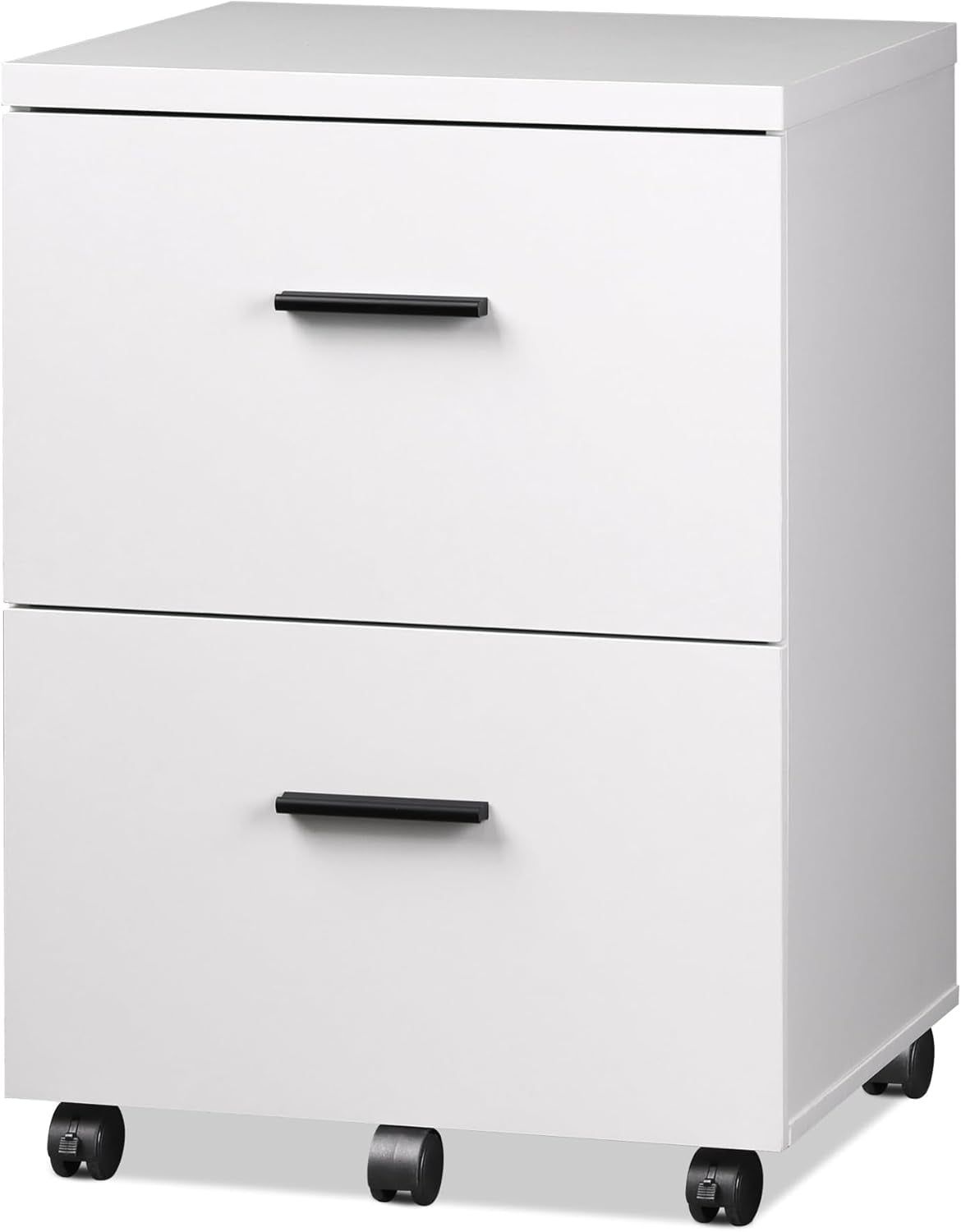Wood File Cabinet, 2 Drawer Filing Cabinet for Home Office, Vertical File Cabinets with Wheels Fits A4/Letter/Legal Size File, White