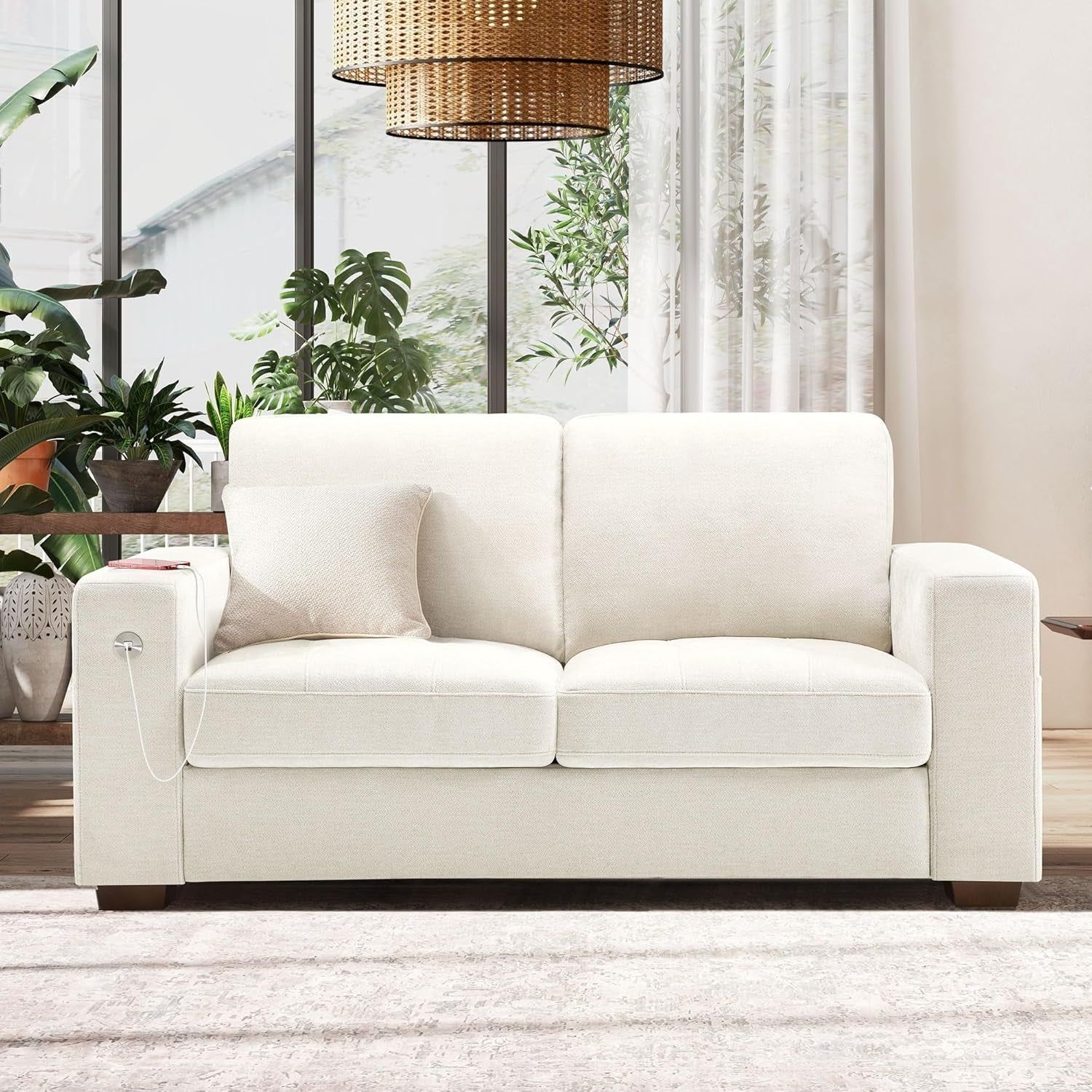 70&quot; Beige Loveseat with USB &amp; Type-C