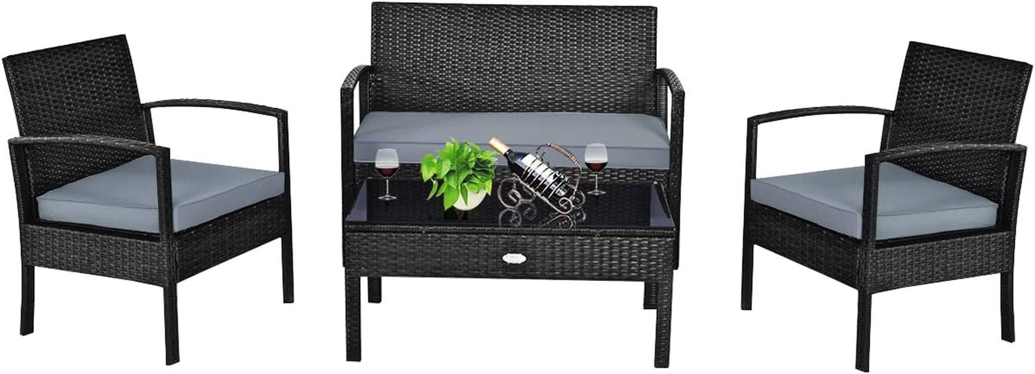 4PCS Patio Rattan Furniture Set for Outdoor Relaxation