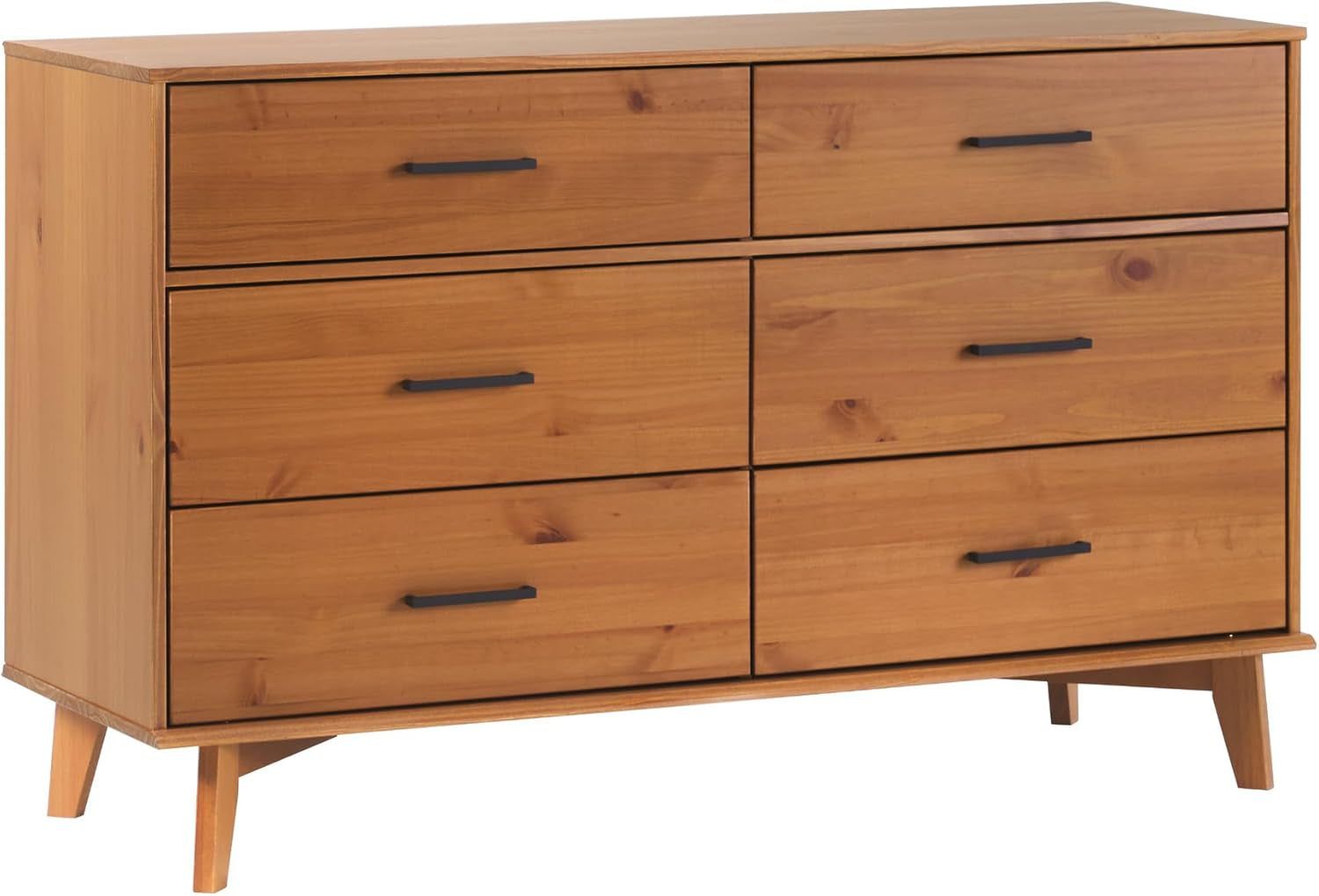 Walker Edision Modern Solid Pine Wood 6-Drawer Dresser with Metal Handles and Generous Storage Space, Caramel Finish