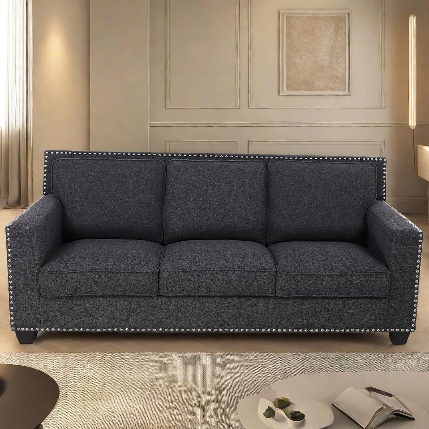 Comfy Sofa Couch, Modern 3 Seater Couche for Living Room, Button Tufted Upholstered Furniture, Solid and Easy to Install Small Couch for Bedroom, Apartment