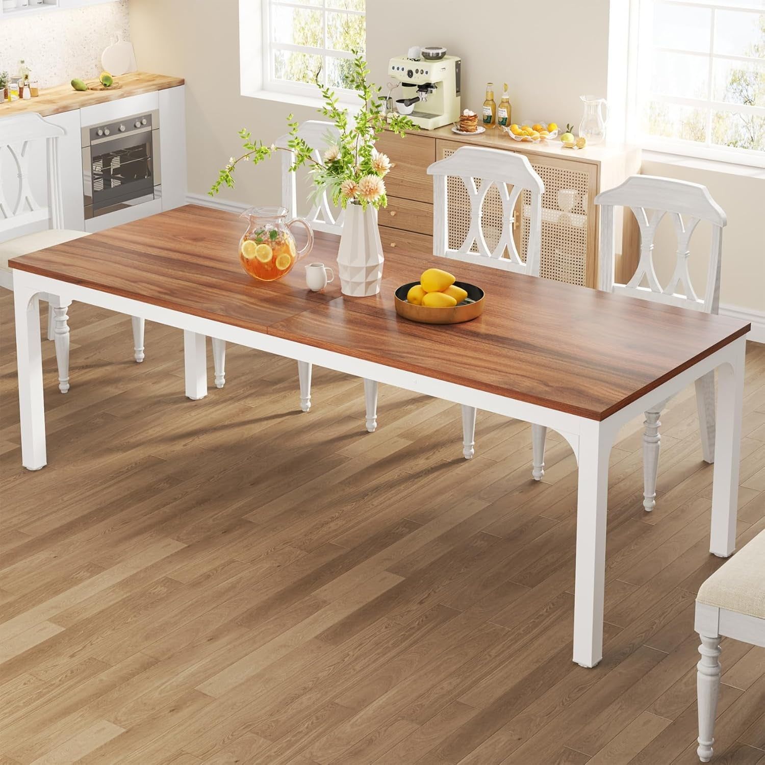 Dining Table for 6-8 People, 78-Inch Large Narrow Long Rectangular Kitchen Dinner Table, 8 Seat Rustic Wood Dining Room Table for Kitchen, Living Room (Only Table) (Walnut)
